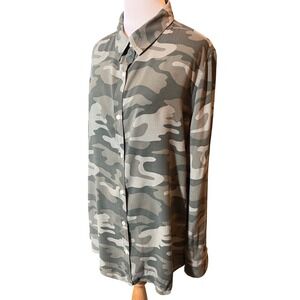 Camo‎ Button Up Shirt XL Y2K Grunge Streetwear Military Utility Workwear Top
